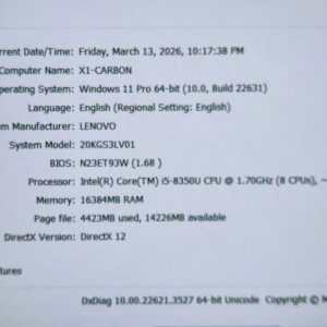 Lenovo Thinkpad X1 Karbon Core i5 Ram 16/256gb Ssd Siap Pakai Aplikasi Lengkap COd